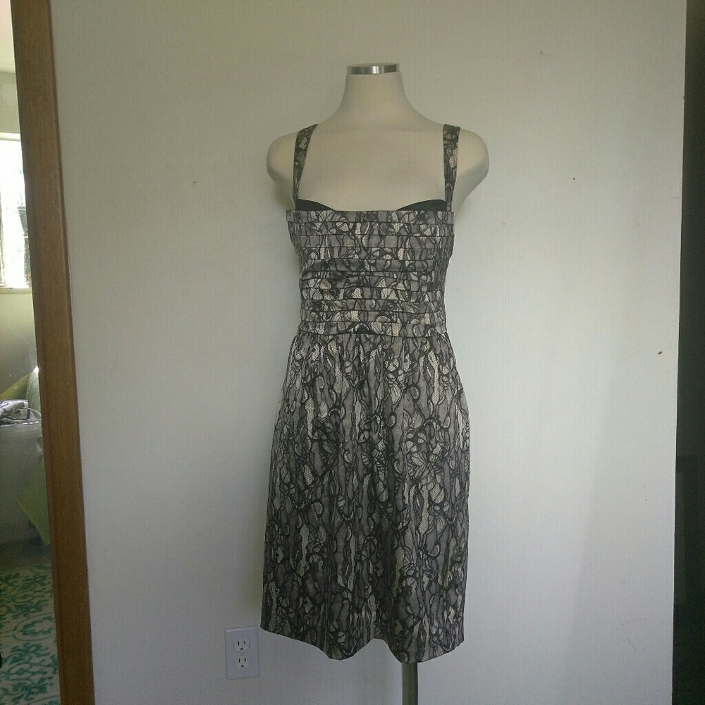 Bebe silk lace pattern peekaboo strappy dress